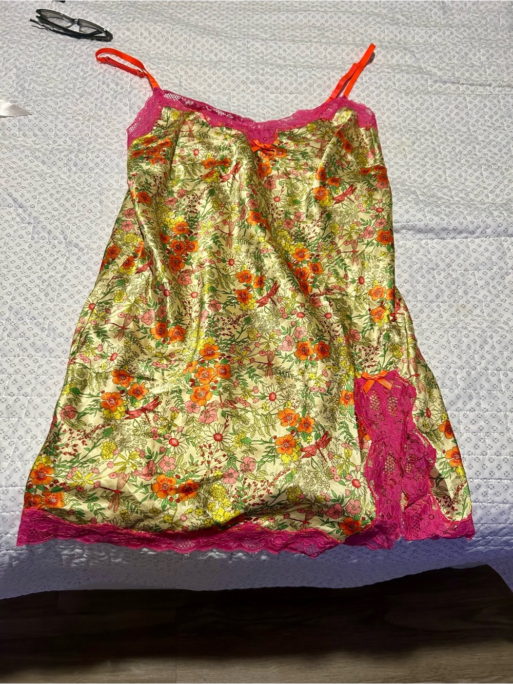 Victoria's Secret Floral Satin Chemise in Pink and Orange